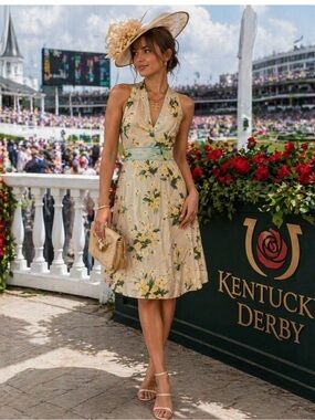 Maeve Yellow Floral Sleeveless Midi Dress with Sage Accents